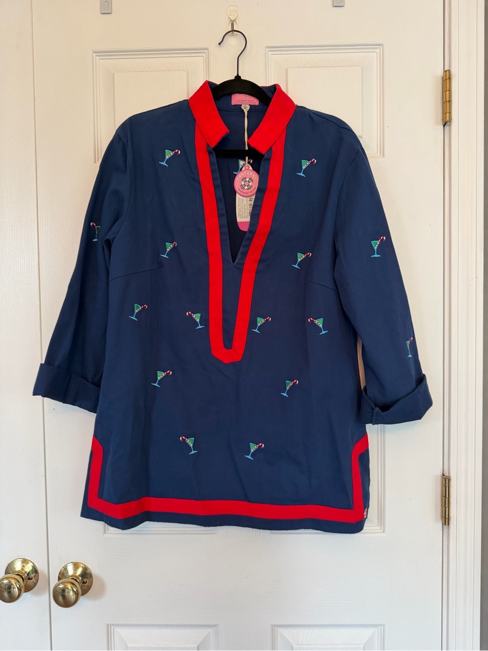 Castaway Nantucket Island Navy Red Martini Cocktail Christmas Holiday Tunic